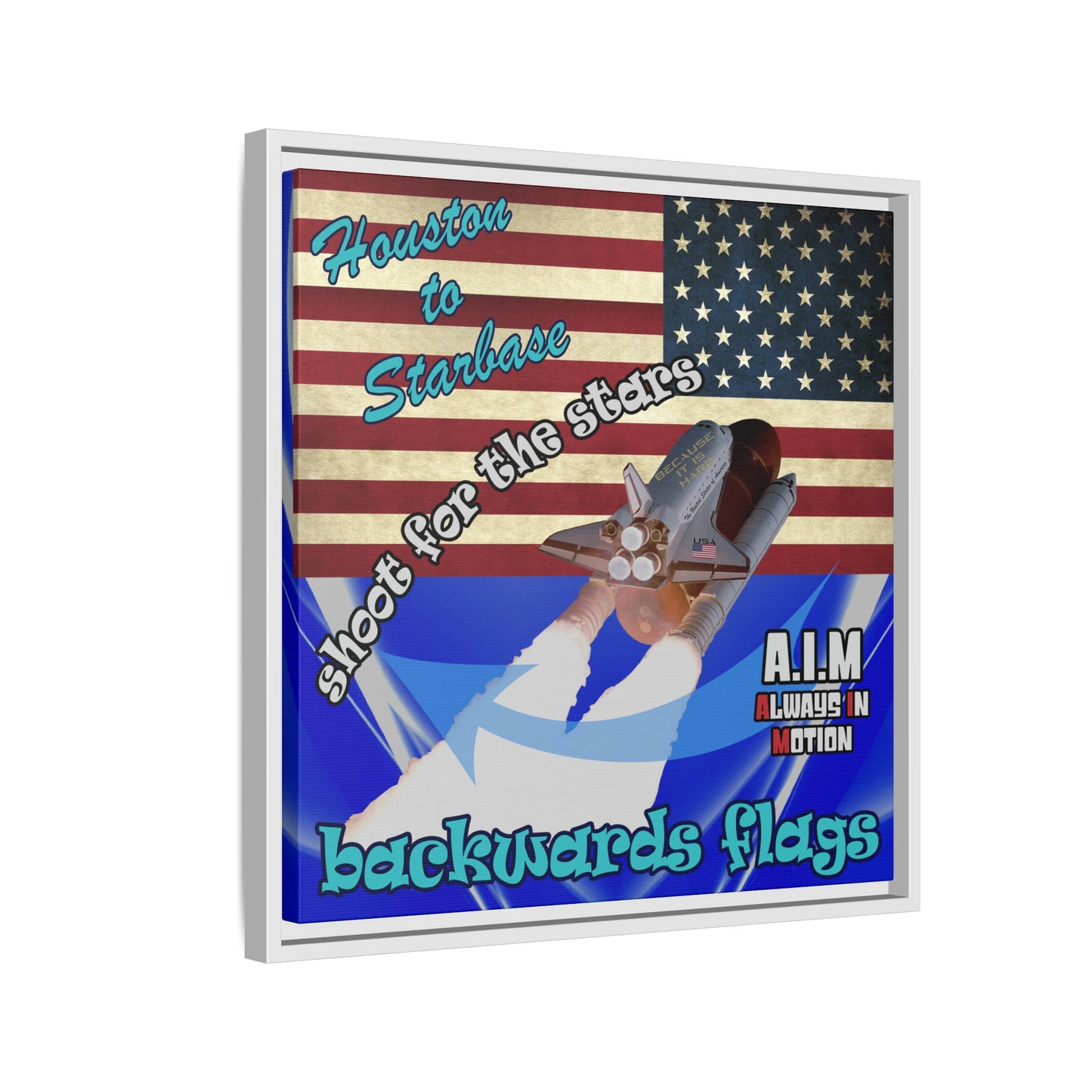 shoot for the stars - framed canvas art (blue-white wave)