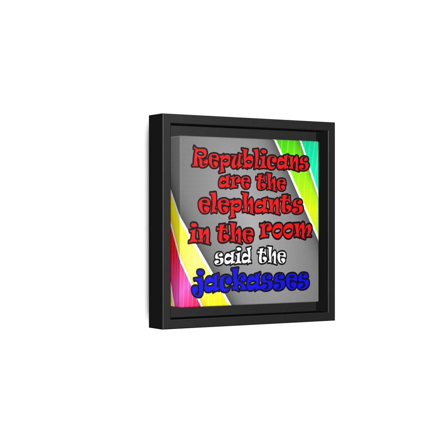 donkeys and elephants - framed canvas art (rainbow split)