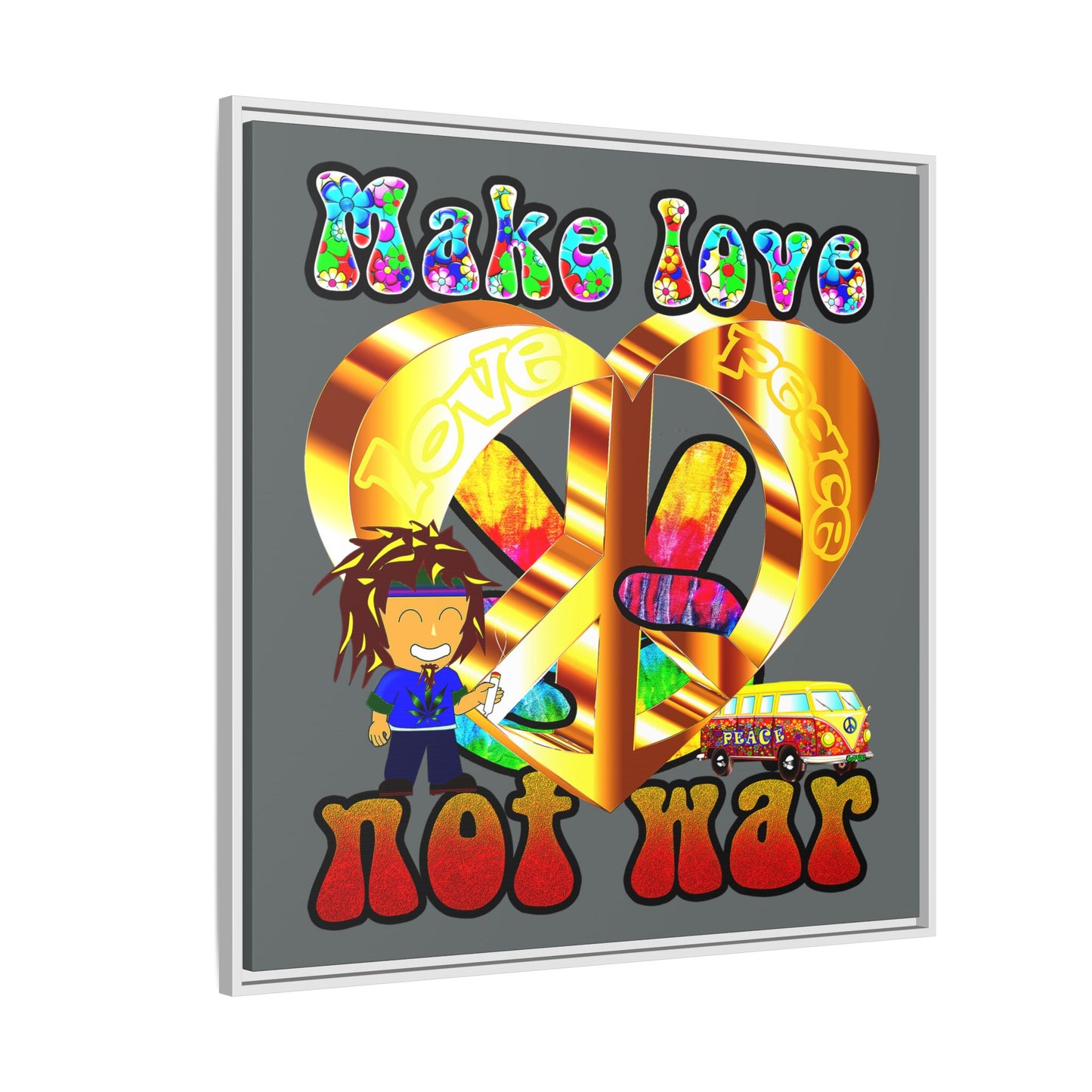 love peace - framed canvas art (dark grey)