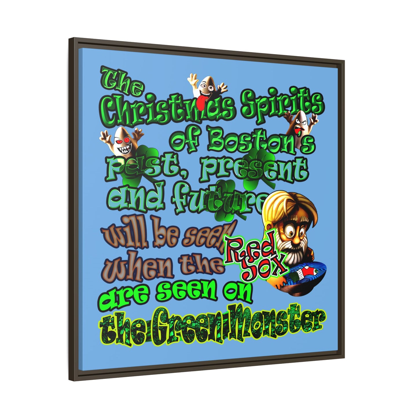 christmas spirits of boston - framed canvas art (light blue)