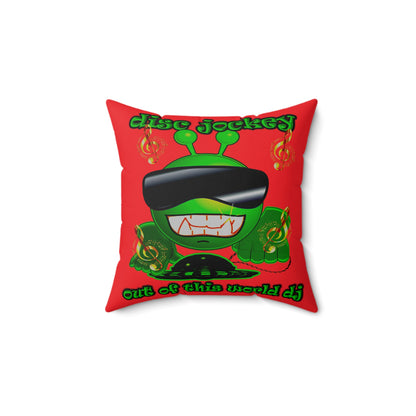 disc jockey - Spun Polyester Square Pillow - (red)