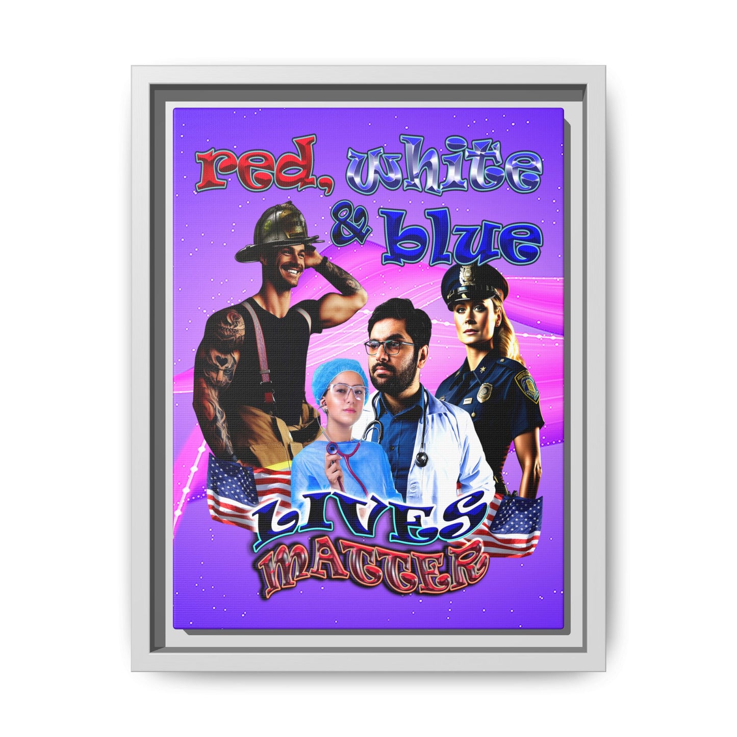rw&b lives matter - framed canvas art (purple-pink wave)