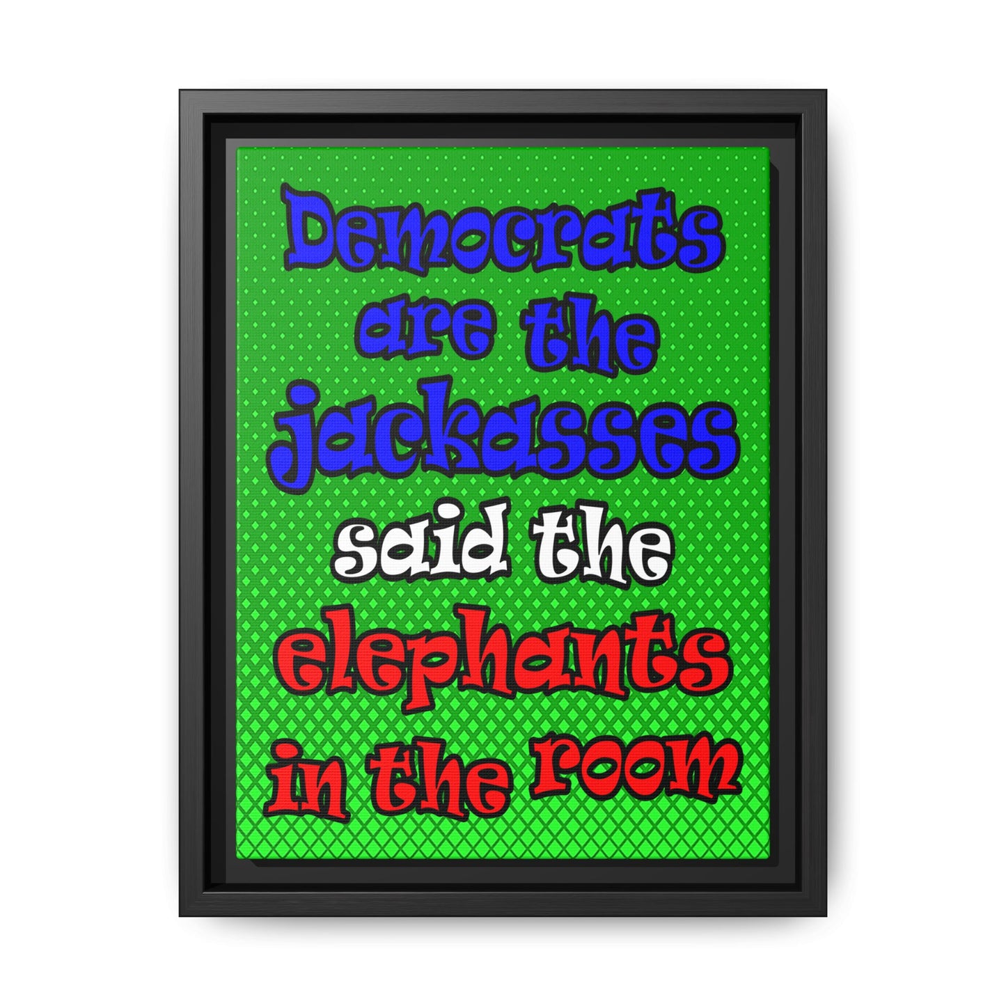 donkeys and elephants - framed canvas art (logo green)