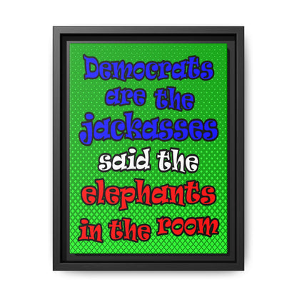 donkeys and elephants - framed canvas art (logo green)