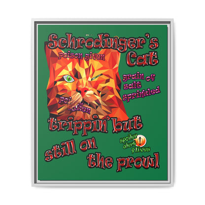 schrodinger's cat - framed canvas art (dark green)