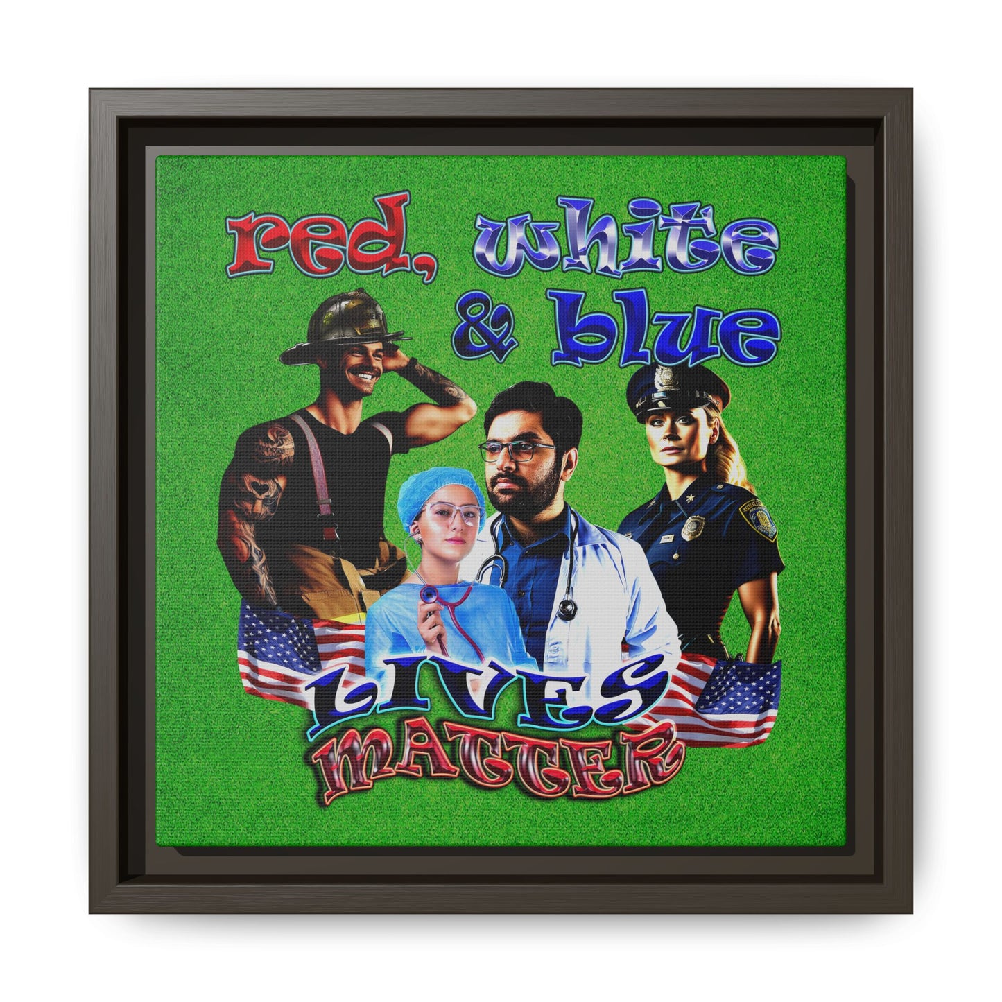 rw&b lives matter - framed canvas art (green turf)