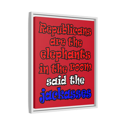 donkeys and elephants - framed canvas art (dark red)