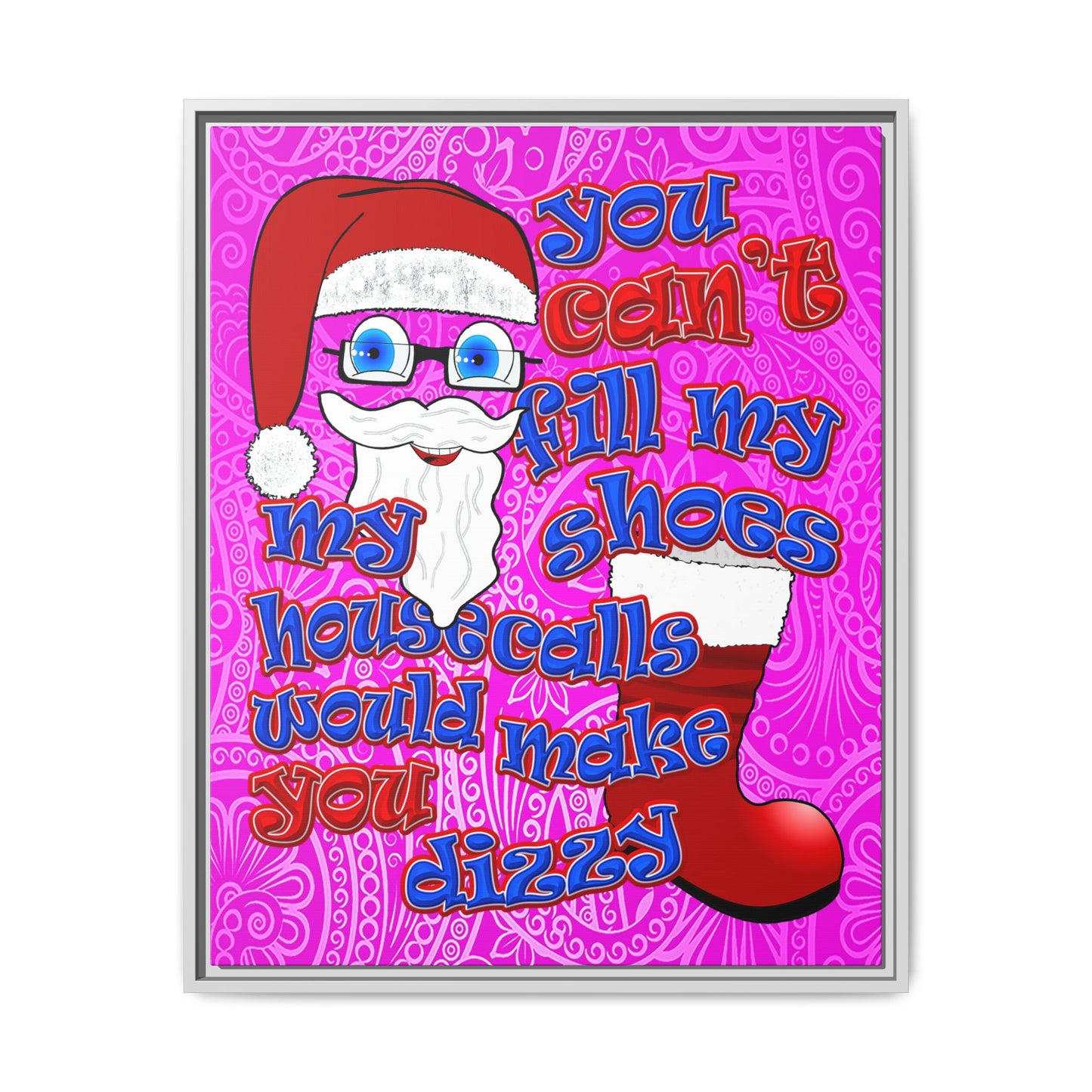 santa's shoes - framed canvas art (pink swirl)