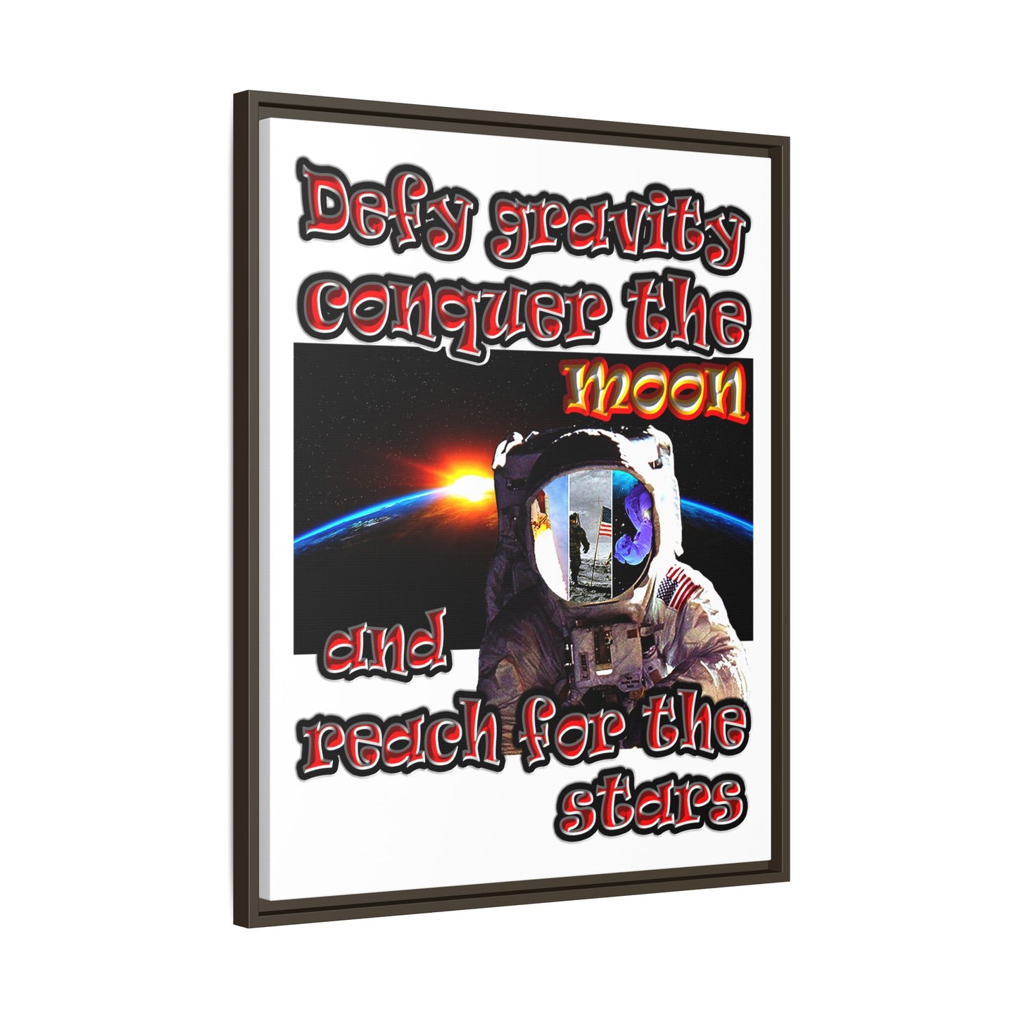 defy conquer reach - framed canvas art (white)