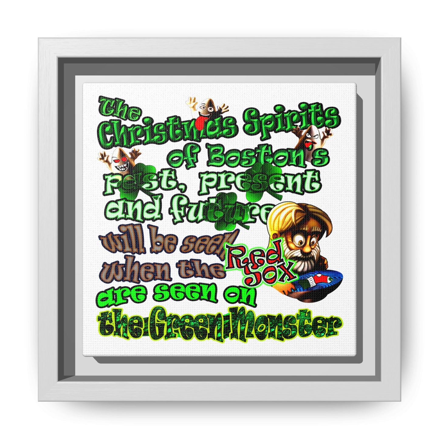 christmas spirits of boston - framed canvas art (white)