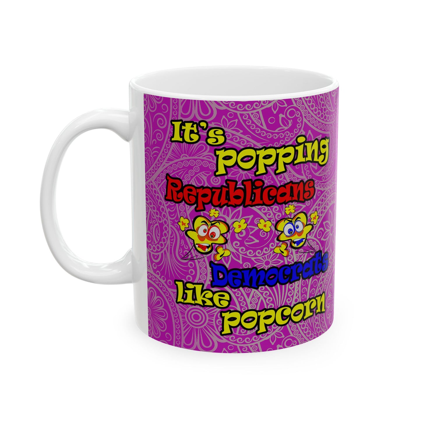 popping like popcorn - White Mug (pink swirl)