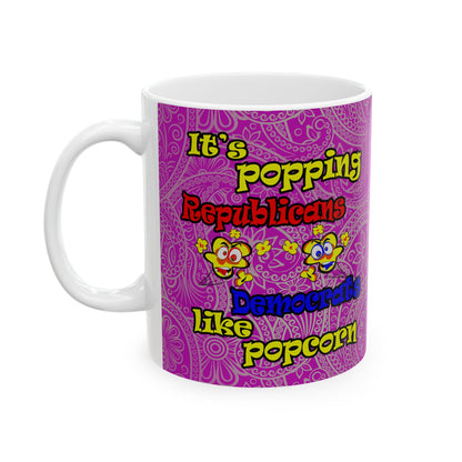 popping like popcorn - White Mug (pink swirl)