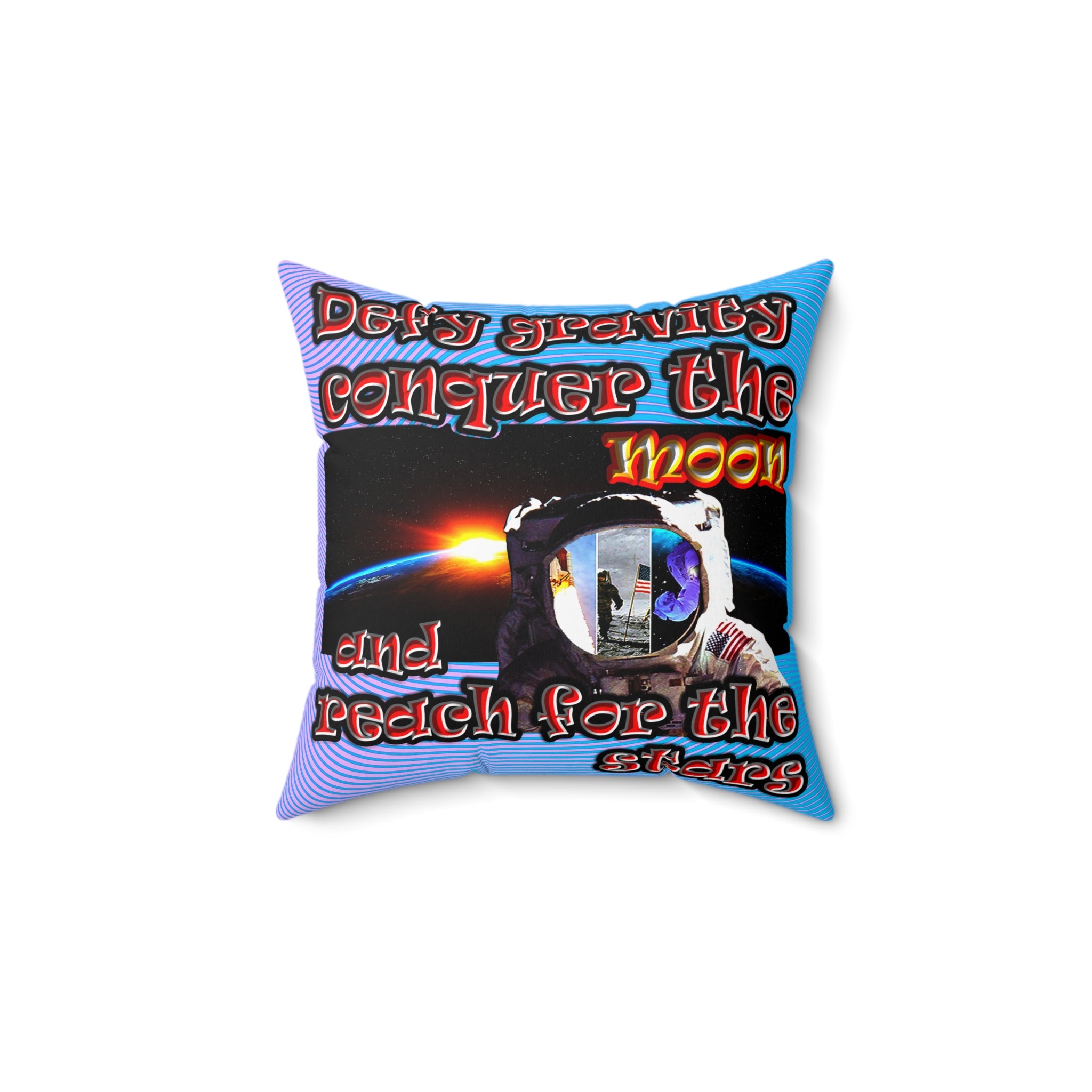 defy conquer reach - Spun Polyester Square Pillow - (light blue-purple wave)
