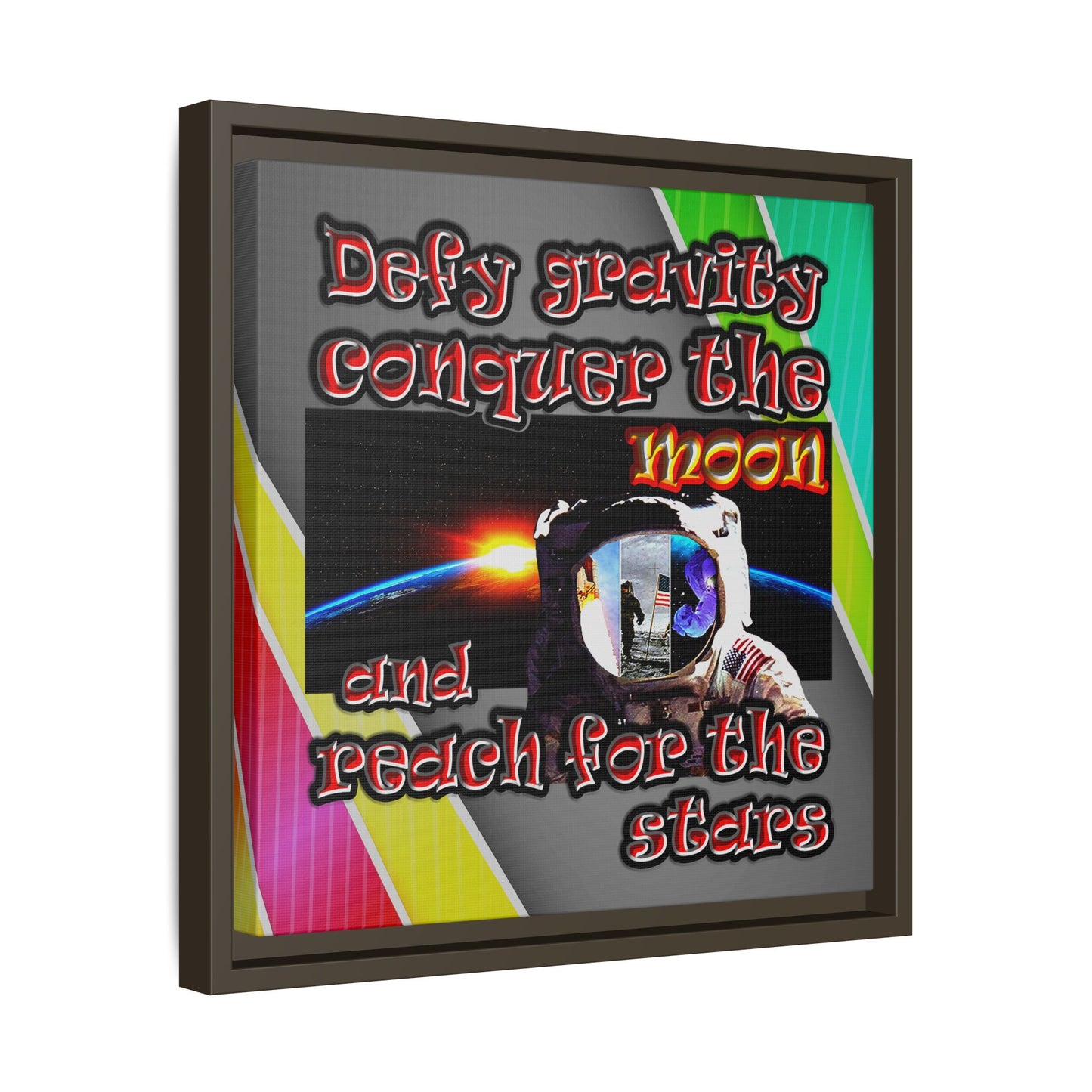 defy conquer reach - framed canvas art (rainbow split)