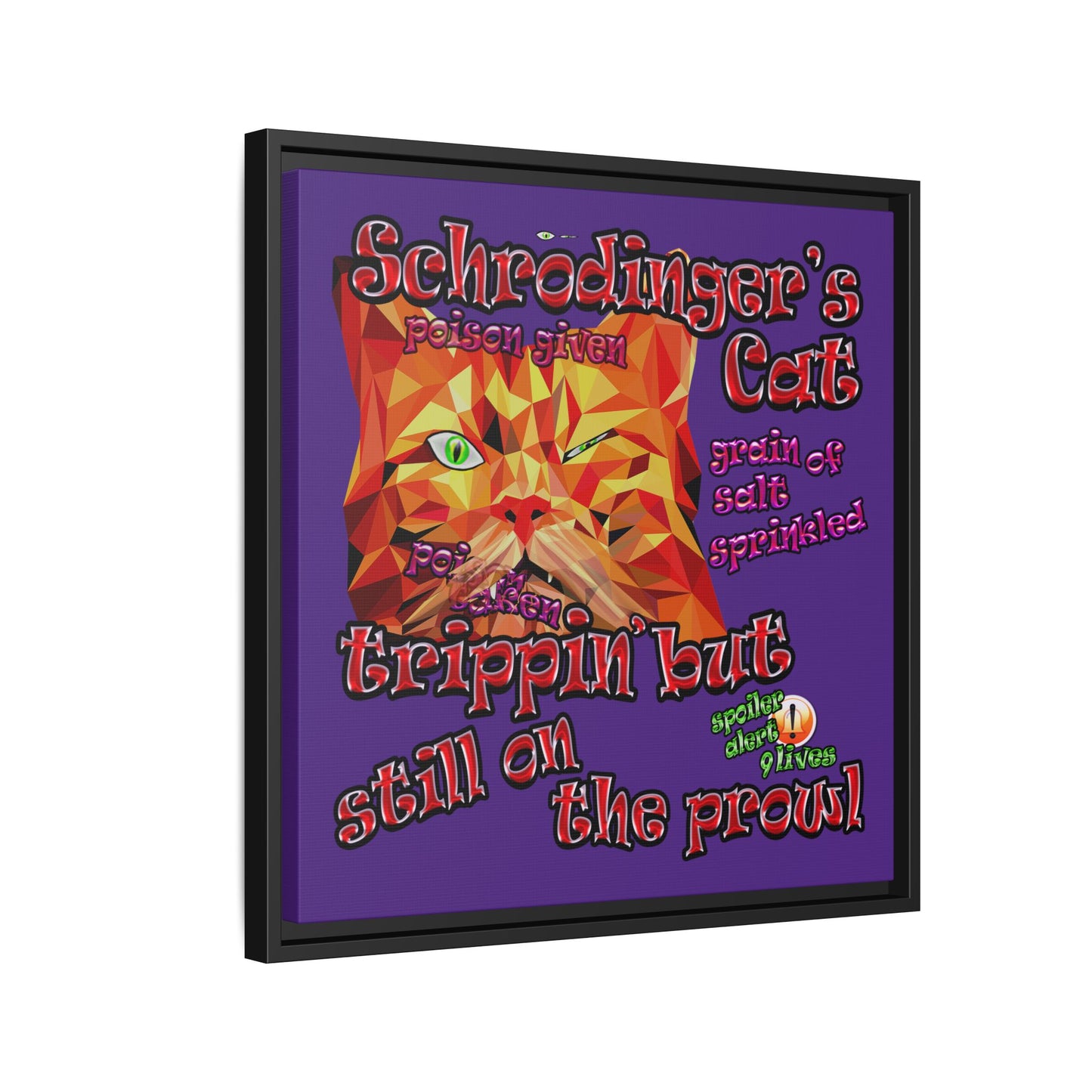 schrodinger's cat - framed canvas art (purple)