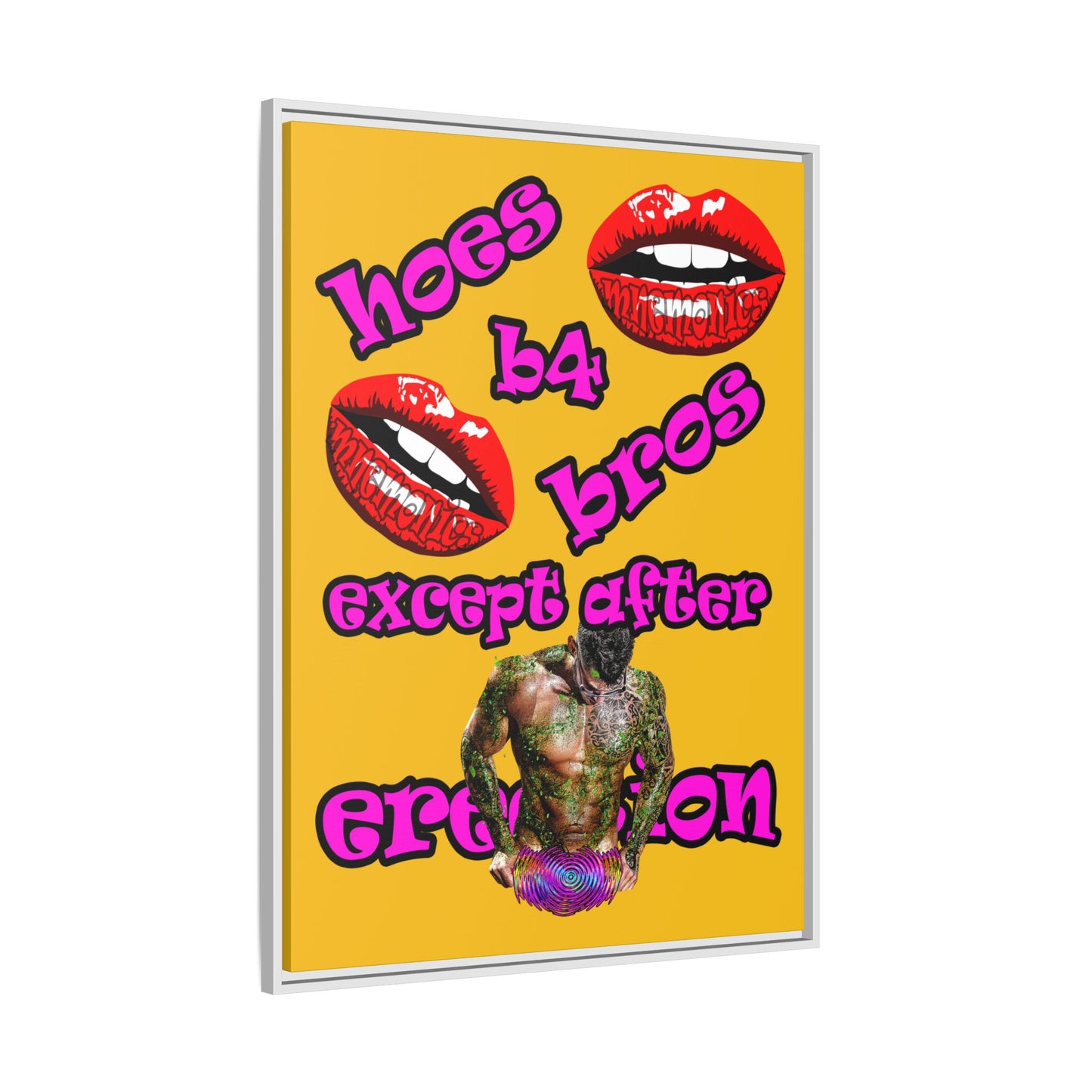 hoes b4 bros - framed canvas art (yellow)