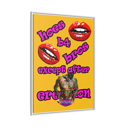 hoes b4 bros - framed canvas art (yellow)