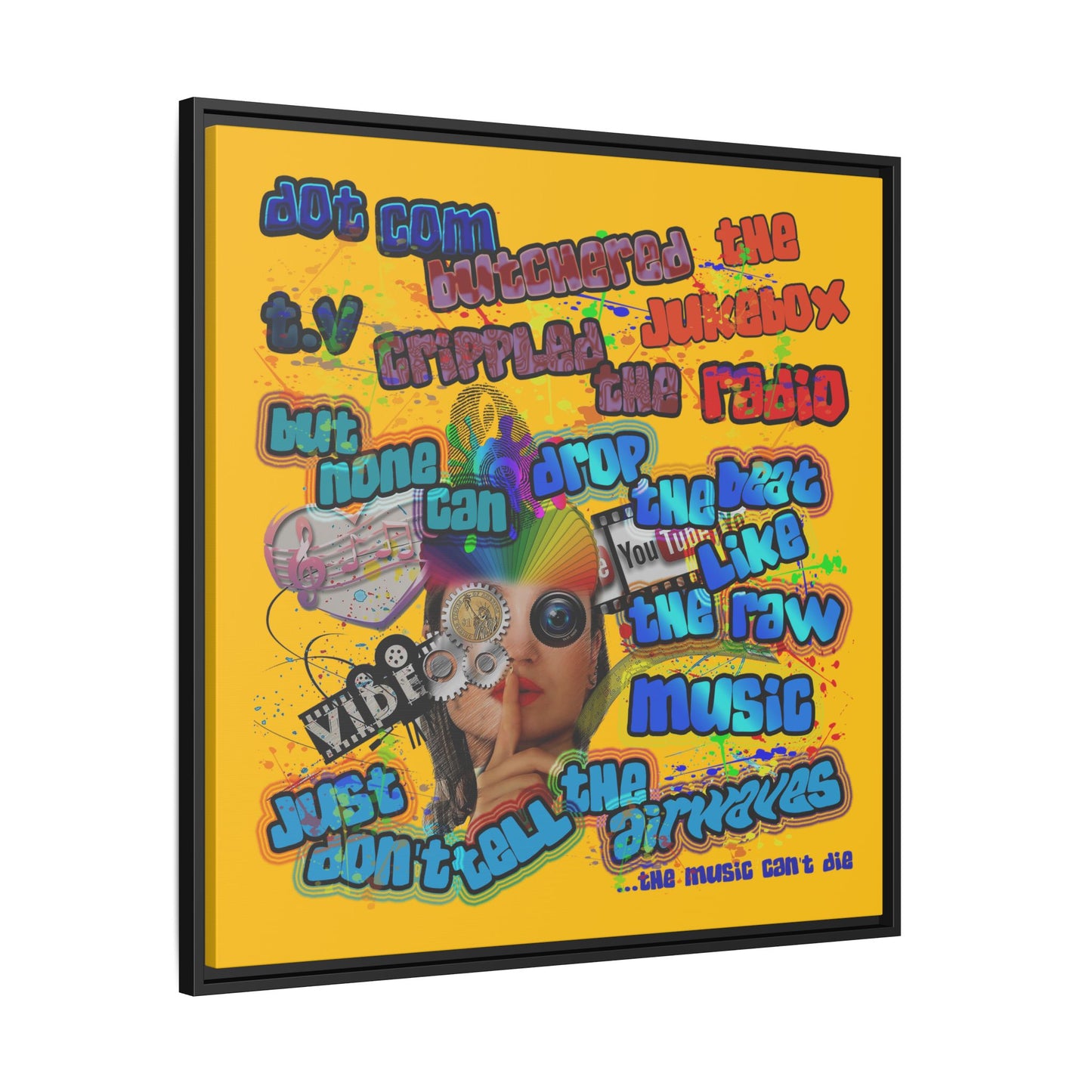 drop the beat - framed canvas art (yellow)