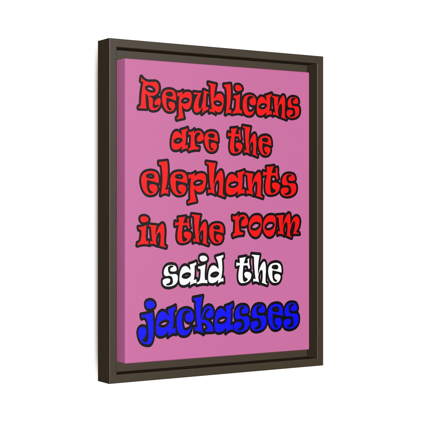 donkeys and elephants - framed canvas art (light pink)