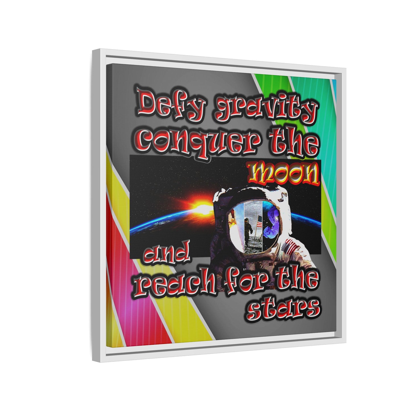 defy conquer reach - framed canvas art (rainbow split)