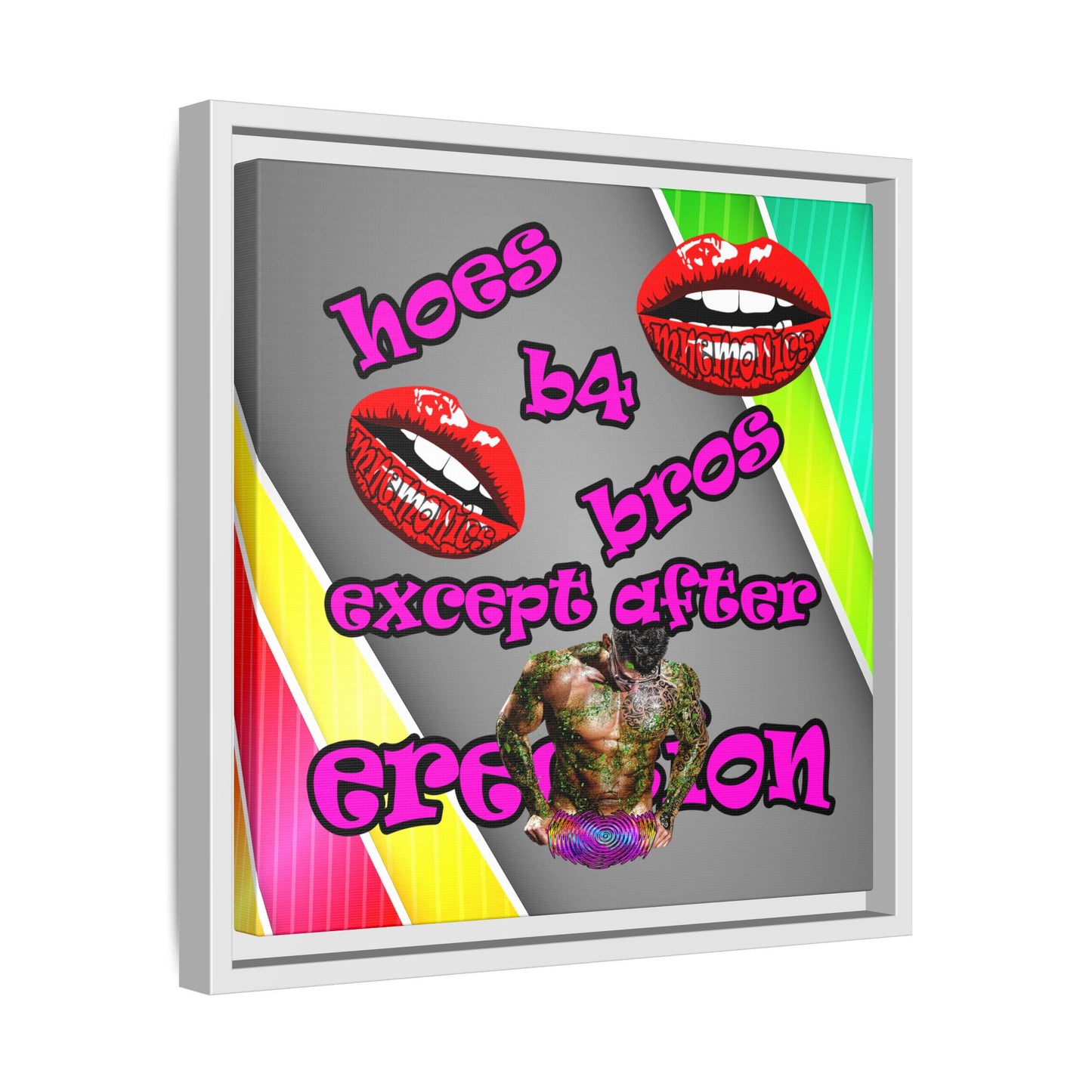 hoes b4 bros - framed canvas art (rainbow split)