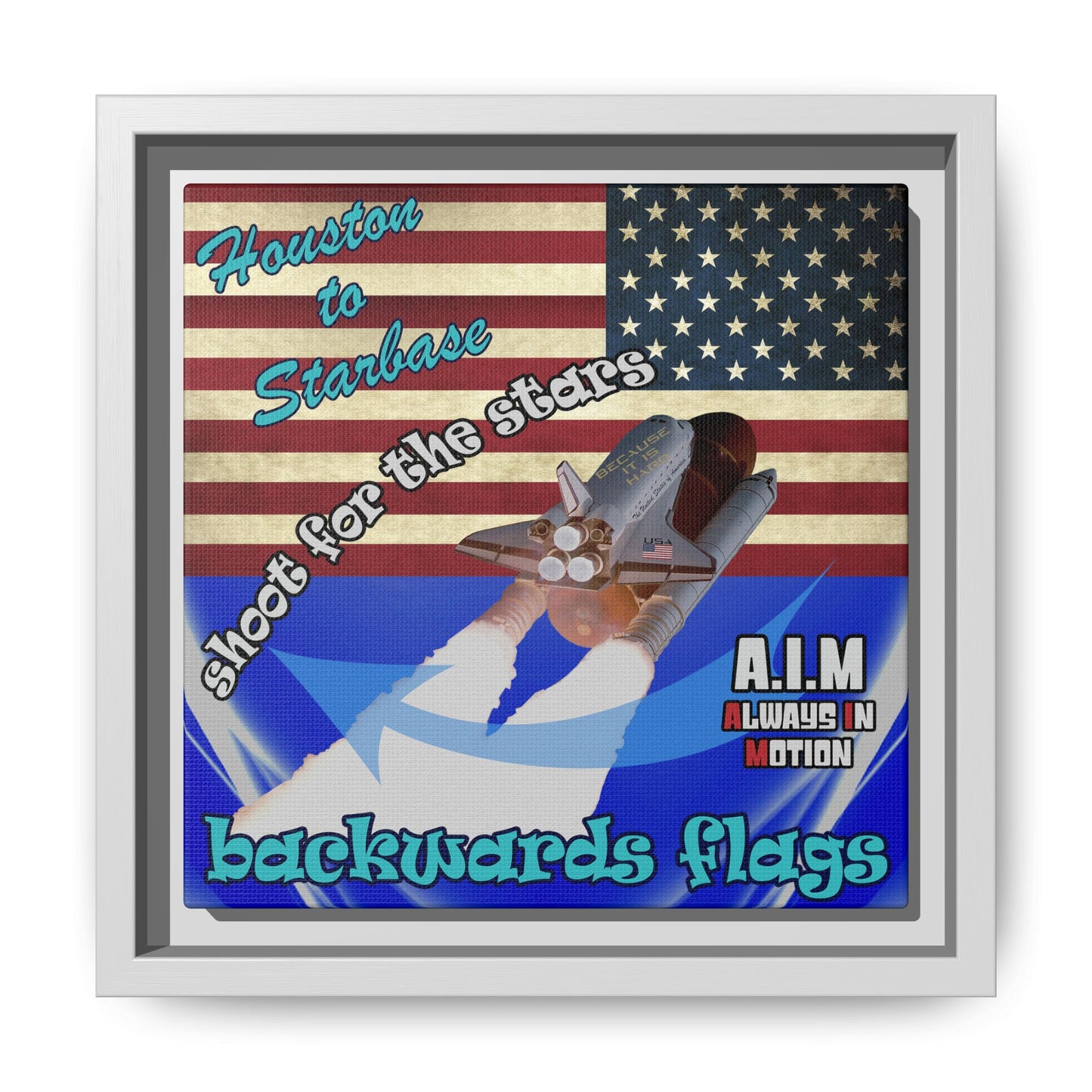 shoot for the stars - framed canvas art (blue-white wave)