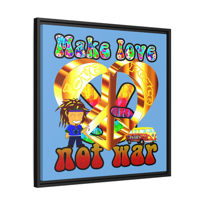 love peace - framed canvas art (light blue)