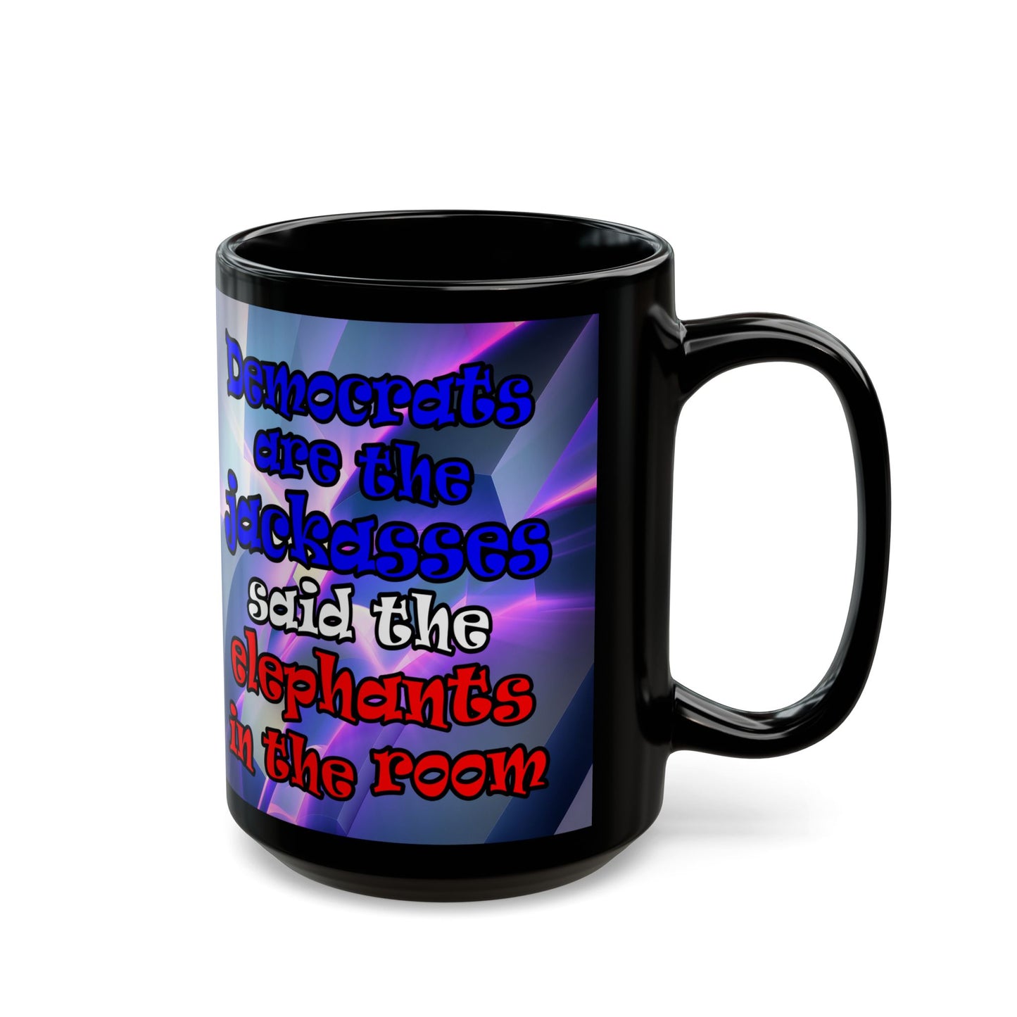 donkeys and elephants - Black Mug (grey-pink wave)