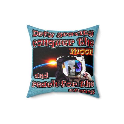 defy conquer reach - Spun Polyester Square Pillow - (faded blue)