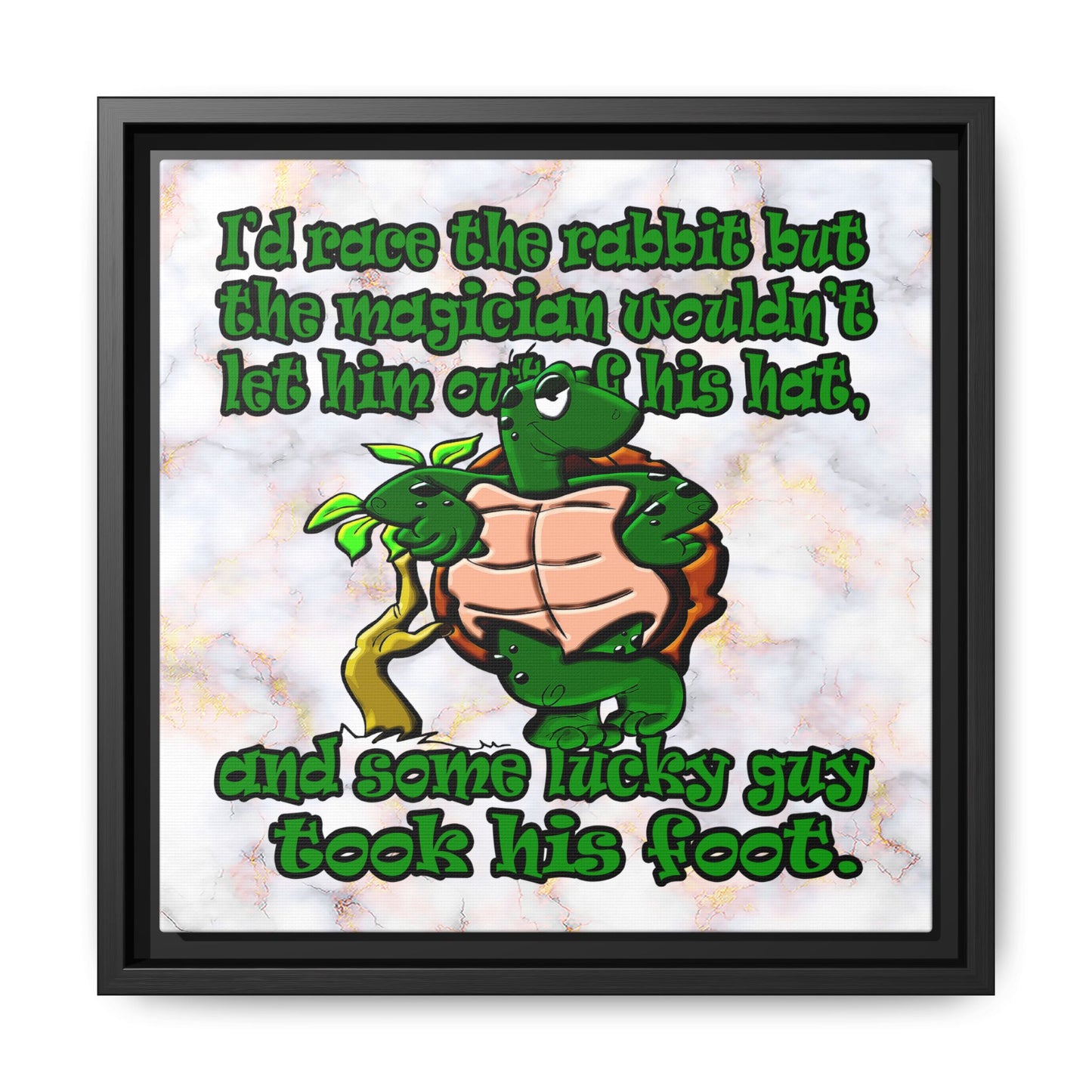 turtle race - framed canvas art (white marble)