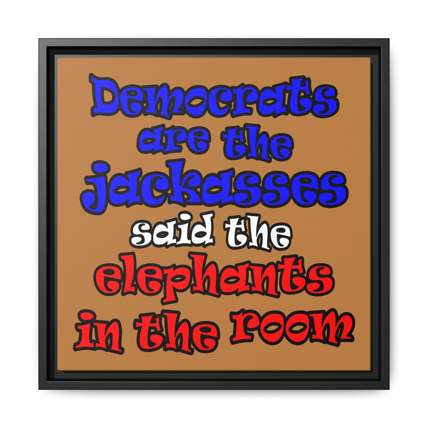 donkeys and elephants - framed canvas art (light brown)