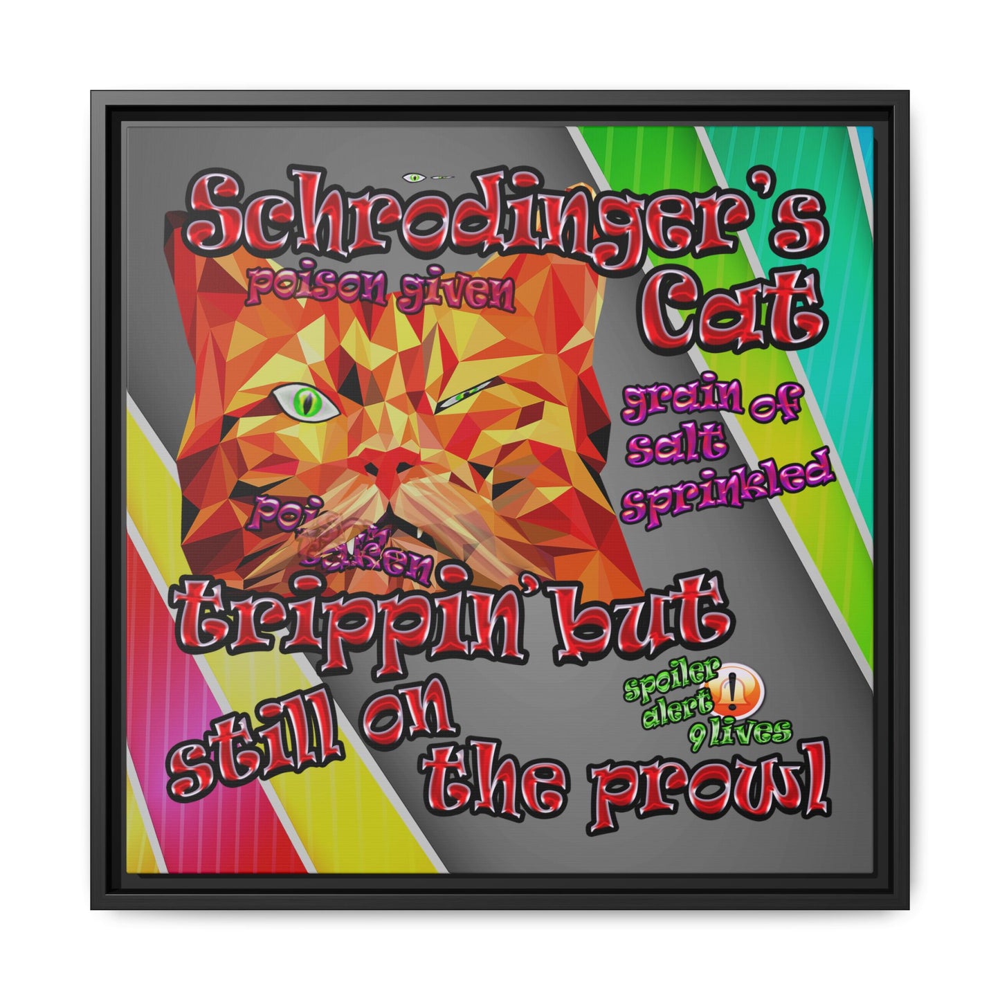 schrodinger's cat - framed canvas art (rainbow split)
