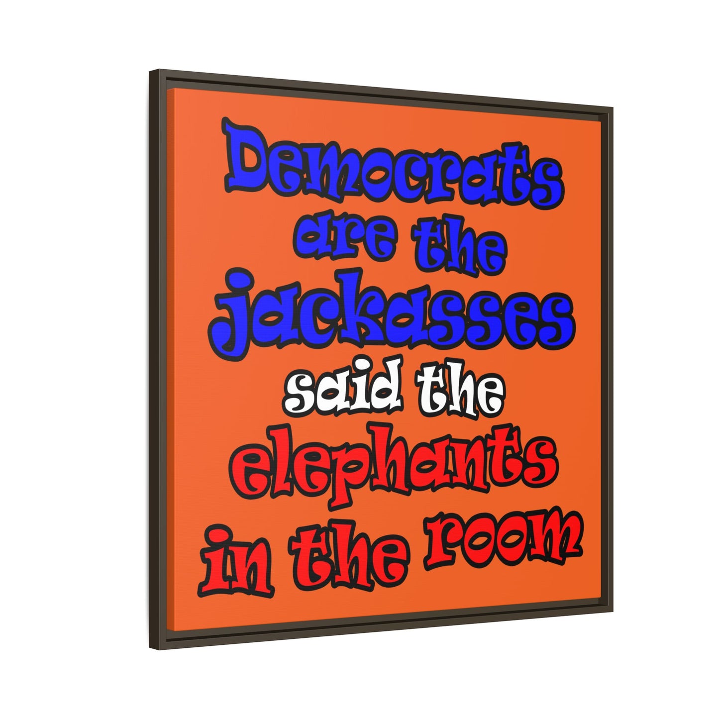 donkeys and elephants - framed canvas art (orange)