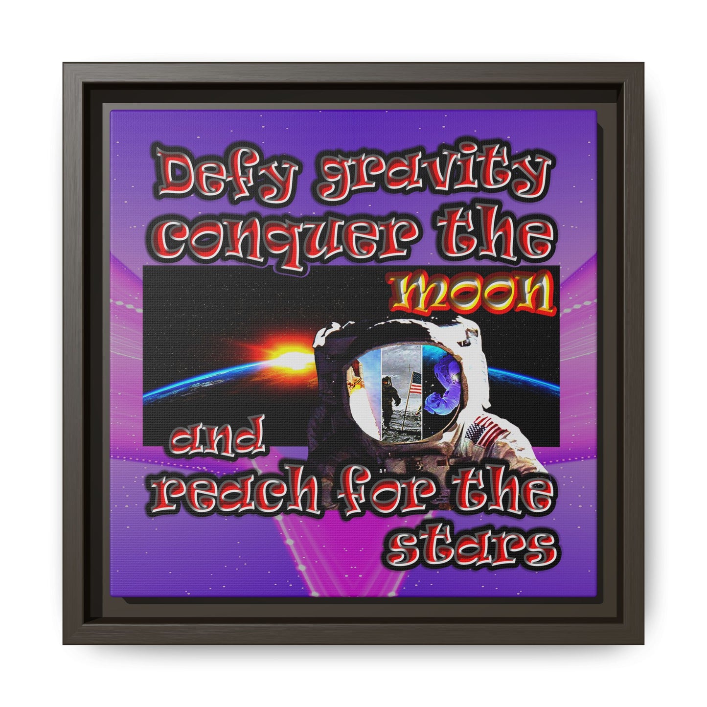 defy conquer reach - framed canvas art (purple-pink wave)
