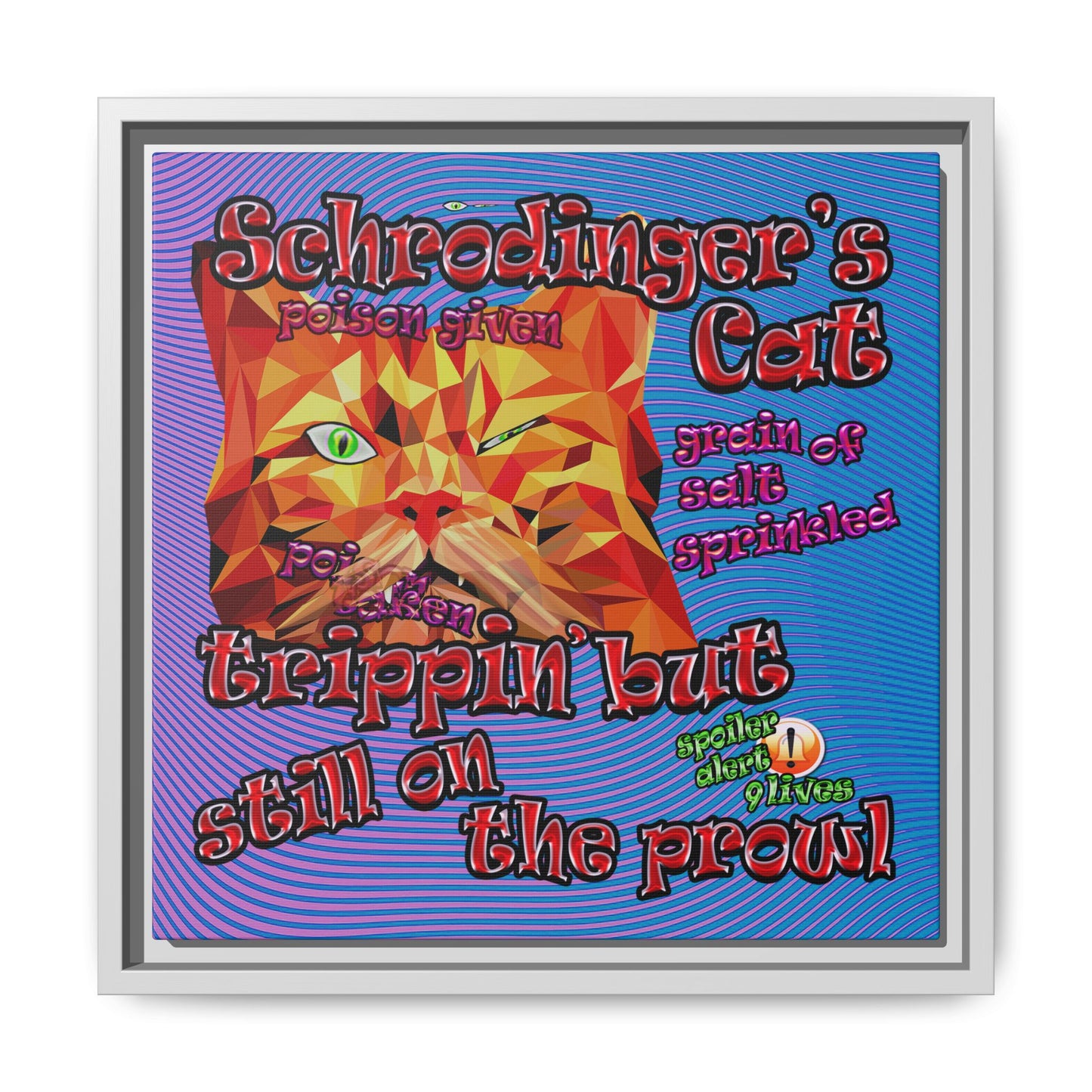 schrodinger's cat - framed canvas art (light blue-purple wave)