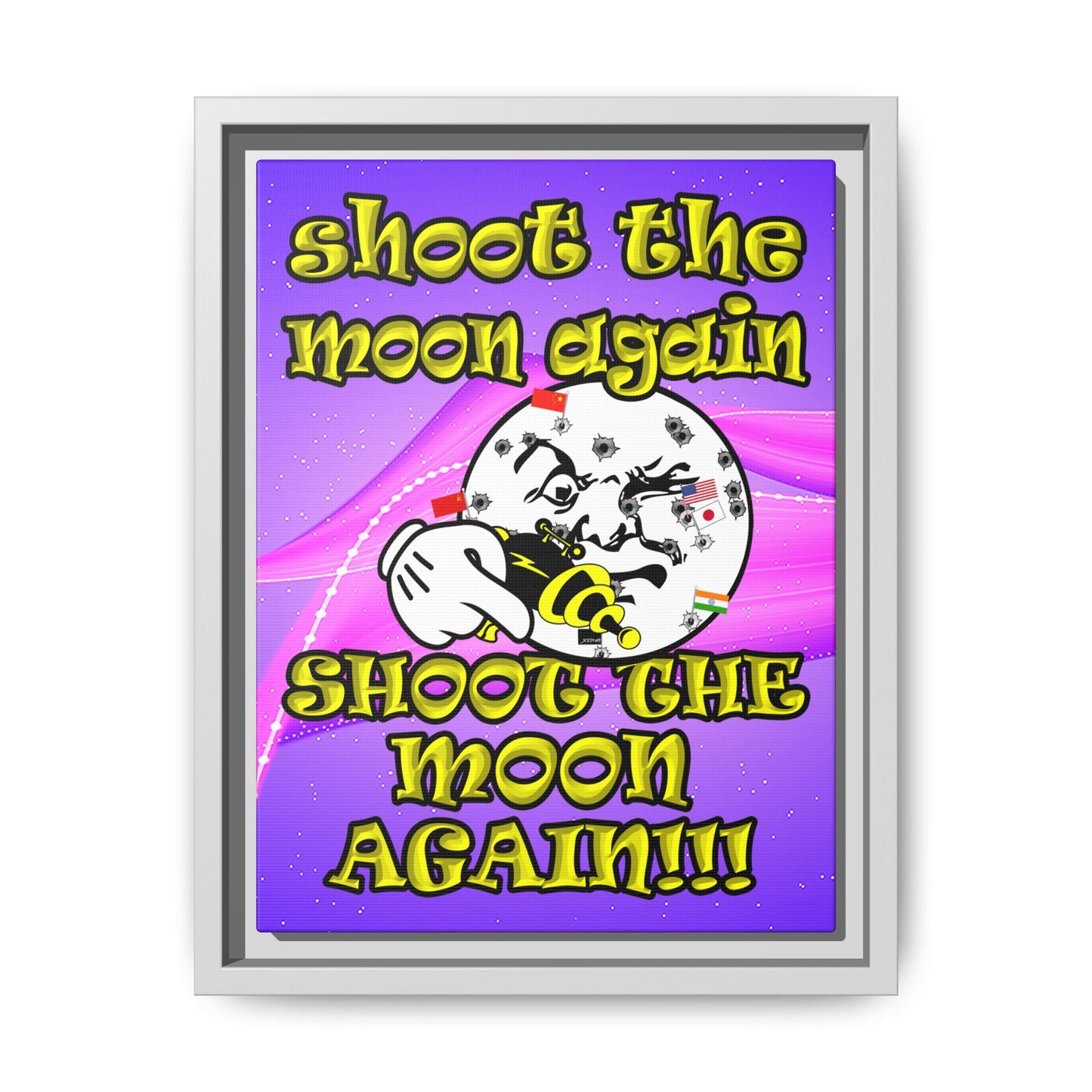 shoot the moon again - framed canvas art (purple-pink wave)