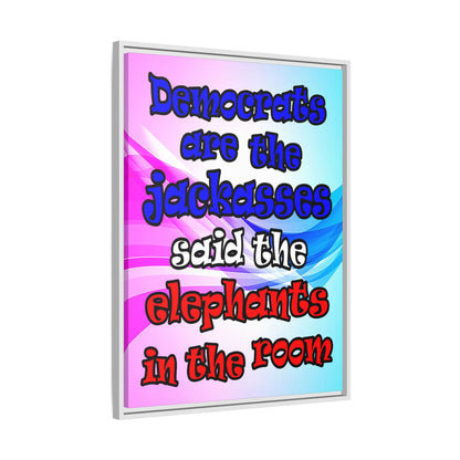 donkeys and elephants - framed canvas art (light blue-pink wave)