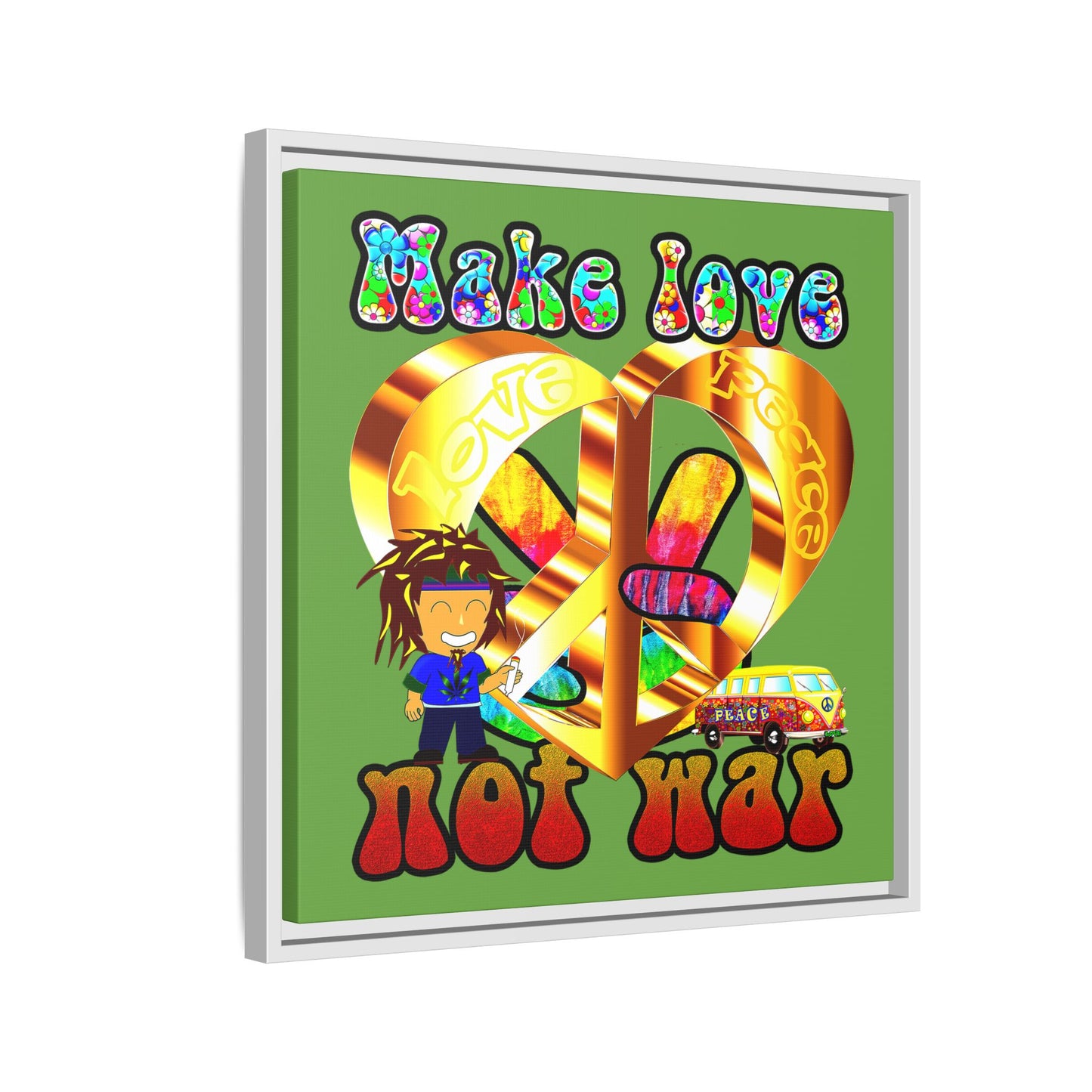 love peace - framed canvas art (green)