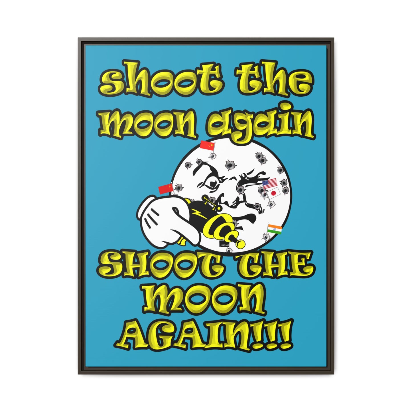 shoot the moon again - framed canvas art (turquoise)