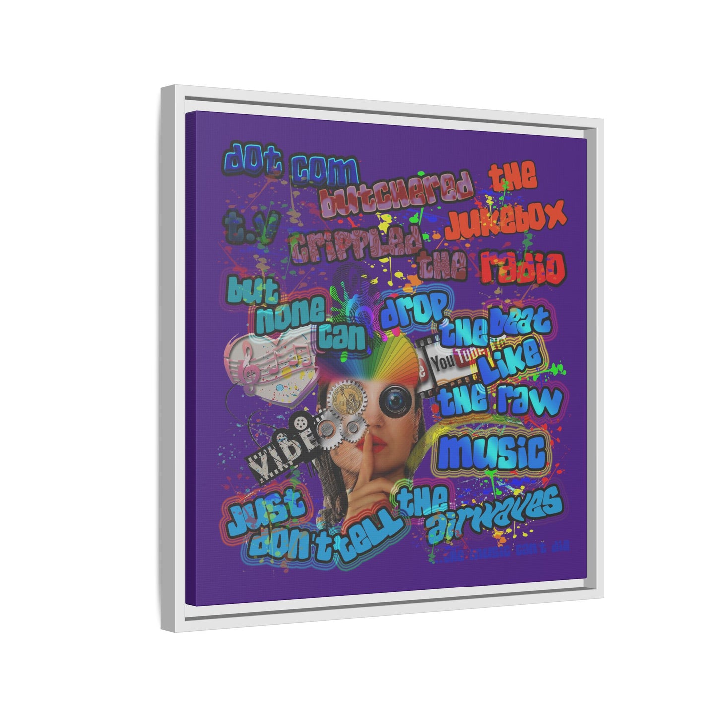 drop the beat - framed canvas art (purple)