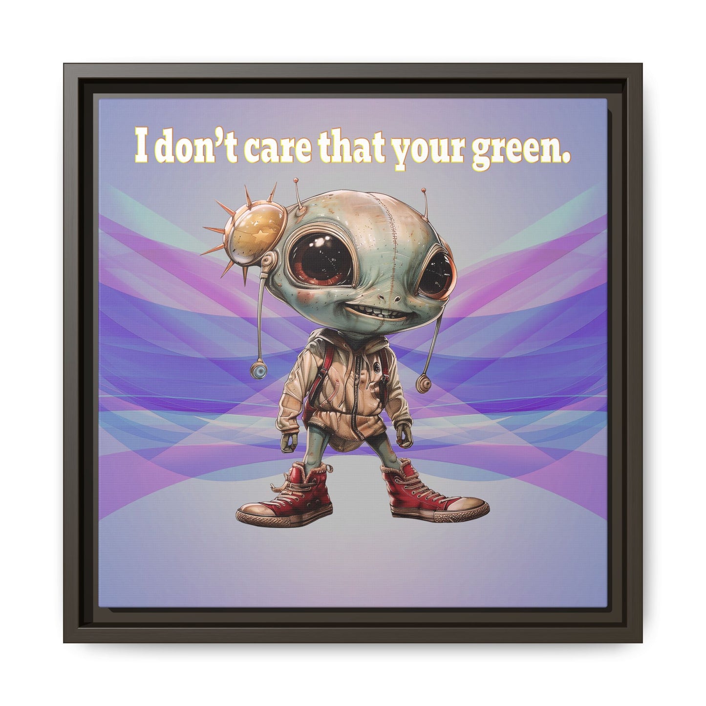 I don't care that your green - framed canvas art (light blue-pink wave)