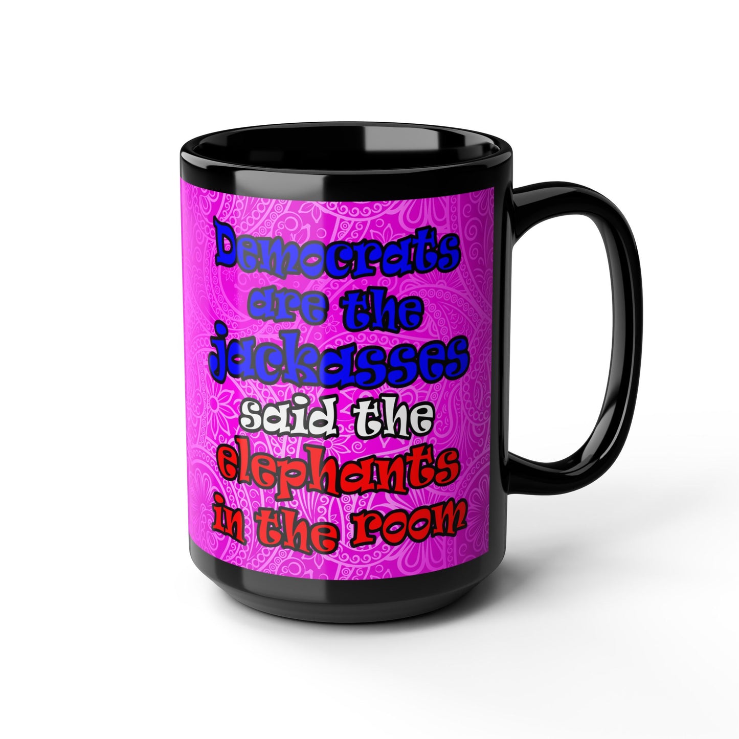 donkeys and elephants - Black Mug (pink swirl)
