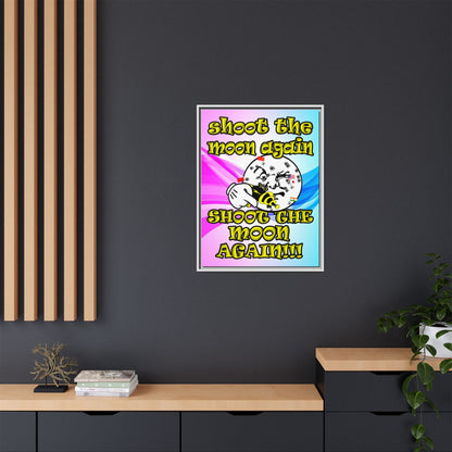 shoot the moon again - framed canvas art (light blue-pink wave)