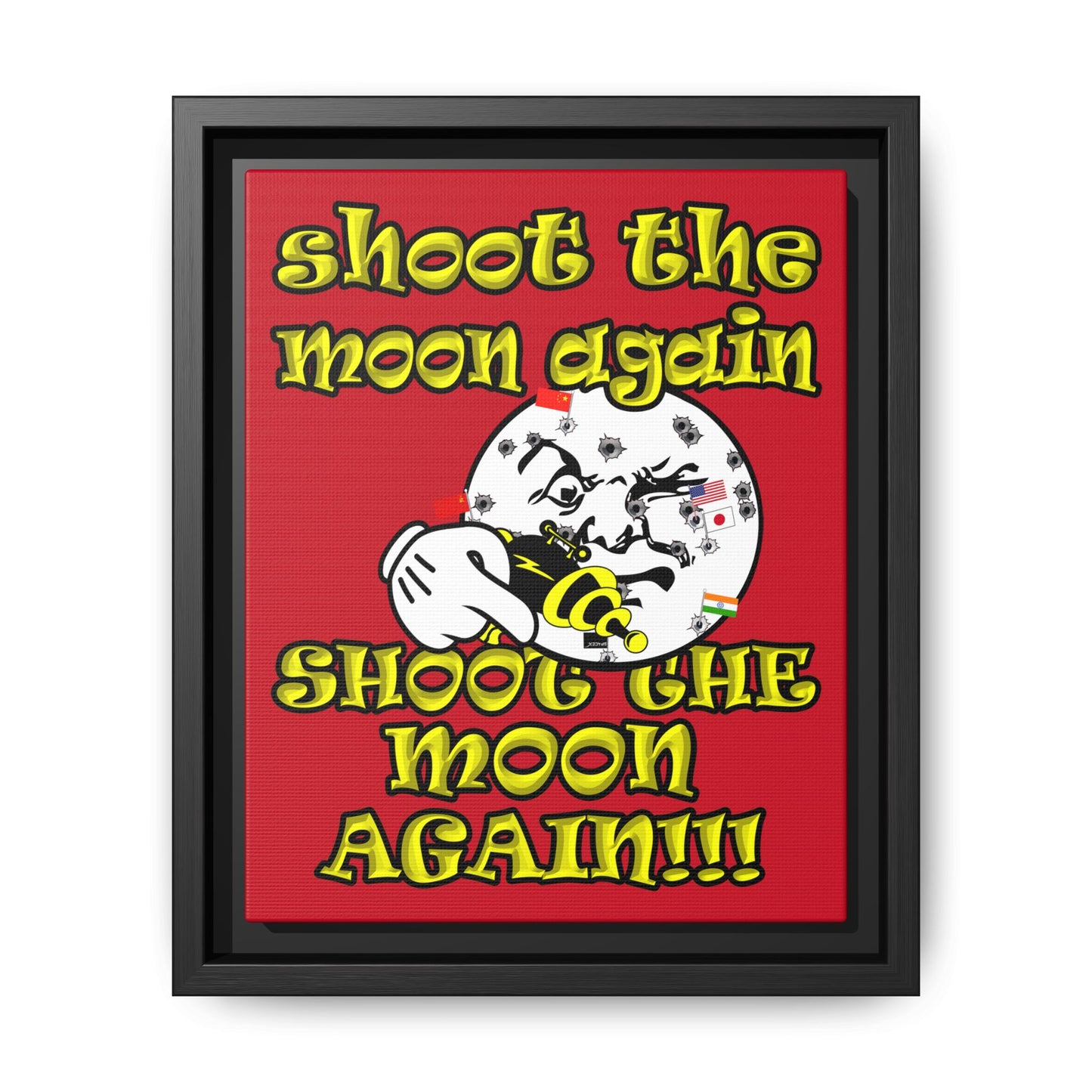 shoot the moon again - framed canvas art (dark red)