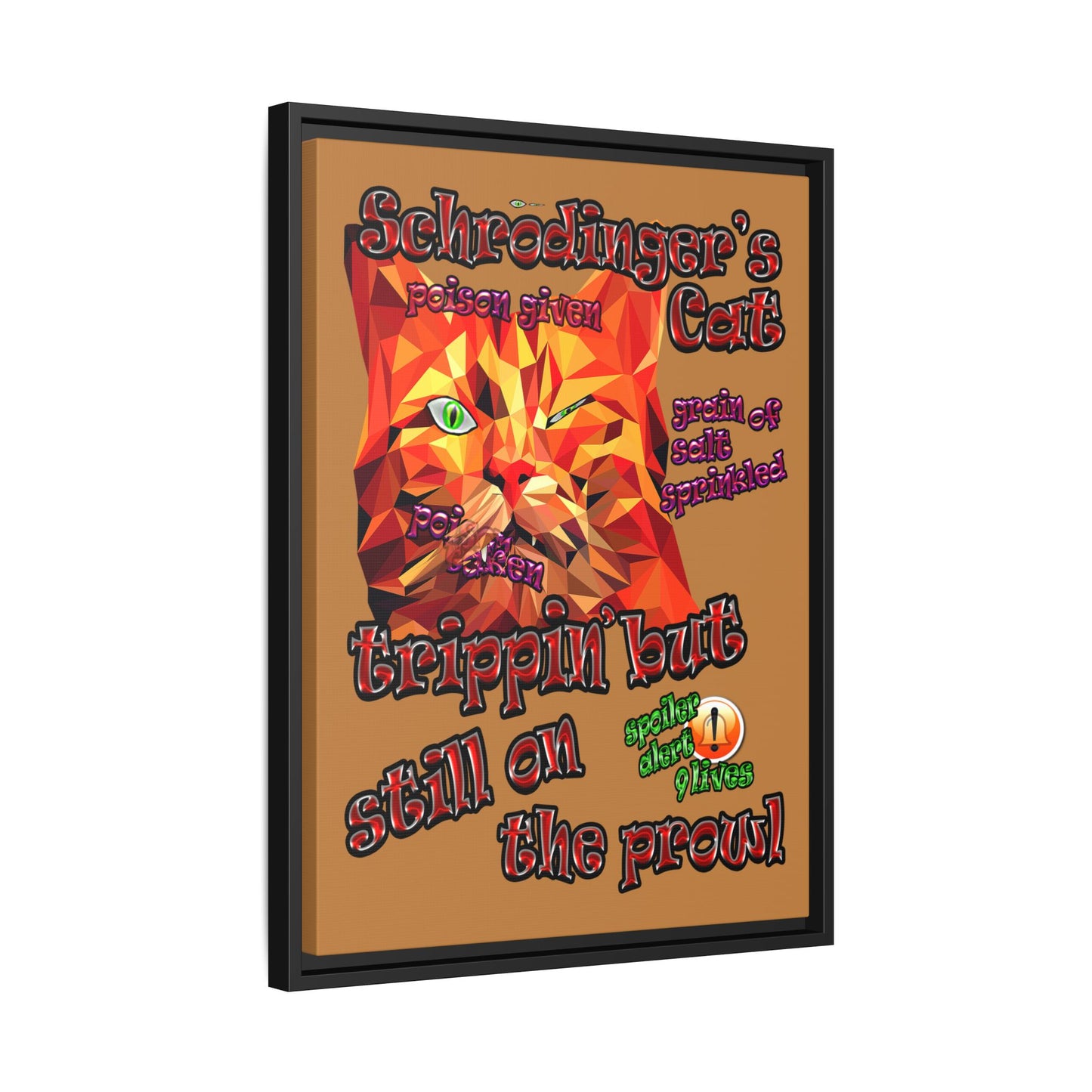 schrodinger's cat - framed canvas art (light brown)