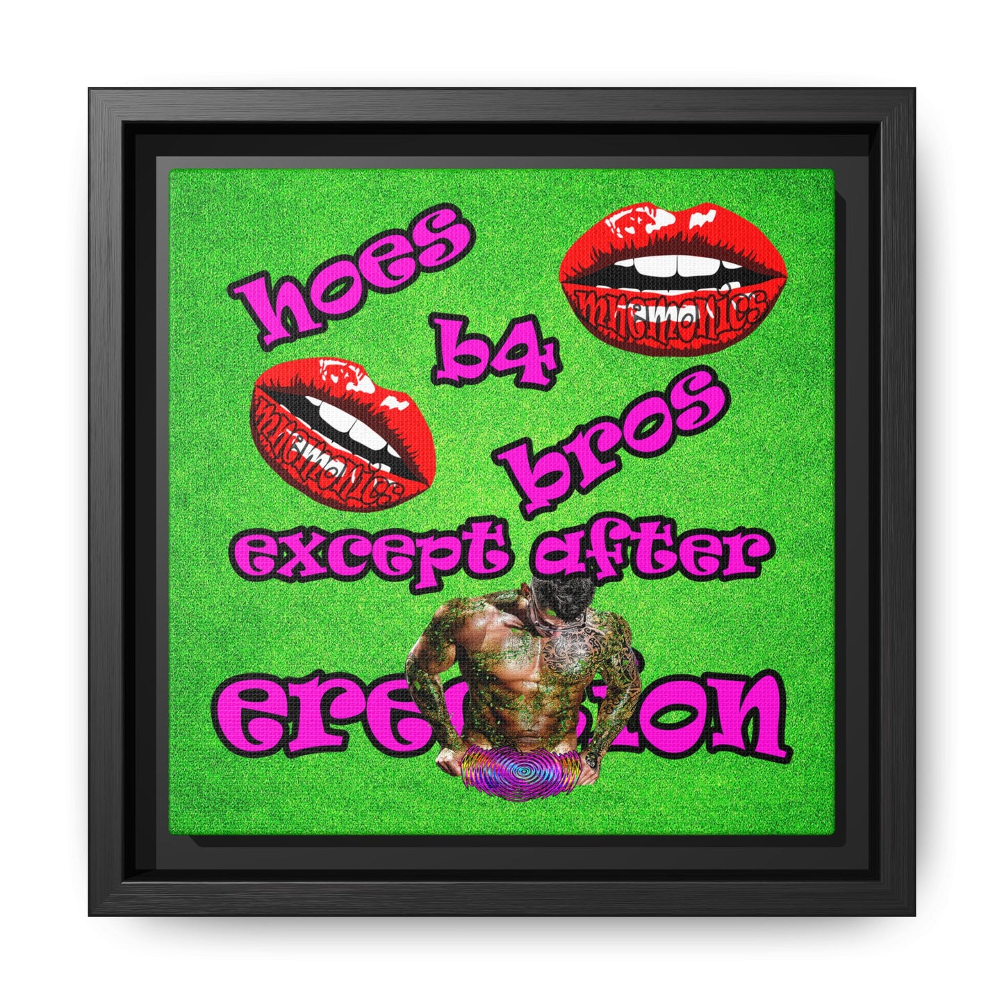 hoes b4 bros - framed canvas art (green turf)