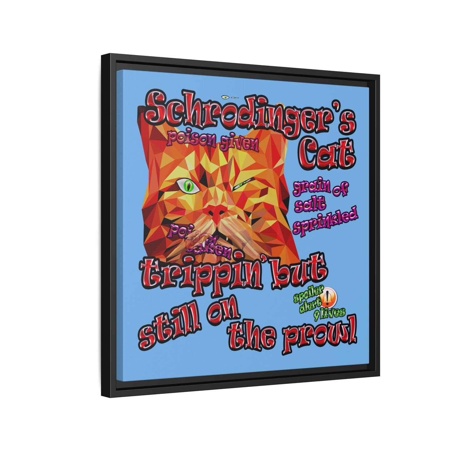 schrodinger's cat - framed canvas art (light blue)