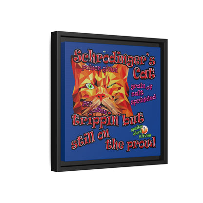 schrodinger's cat - framed canvas art (dark blue)