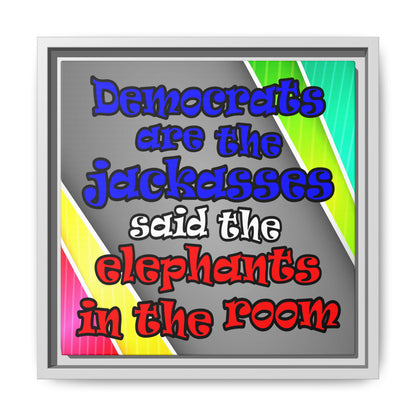 donkeys and elephants - framed canvas art (rainbow split)