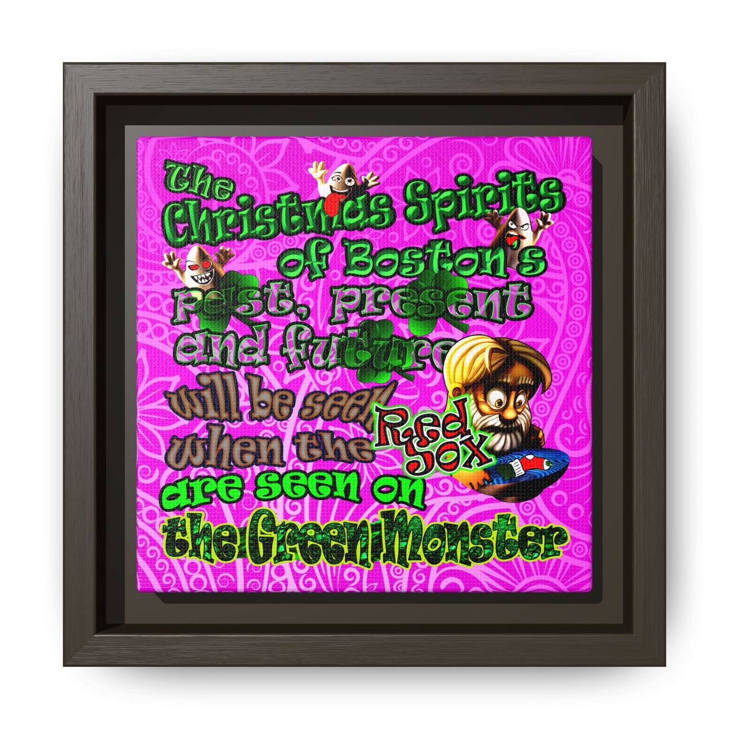 christmas spirits of boston - framed canvas art (pink swirl)